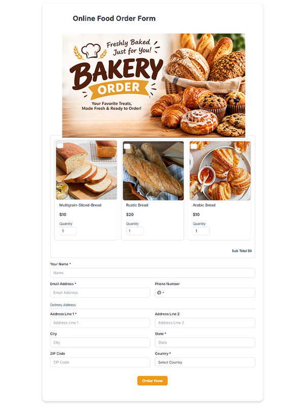 Online Food Order Form Online Food Order Form