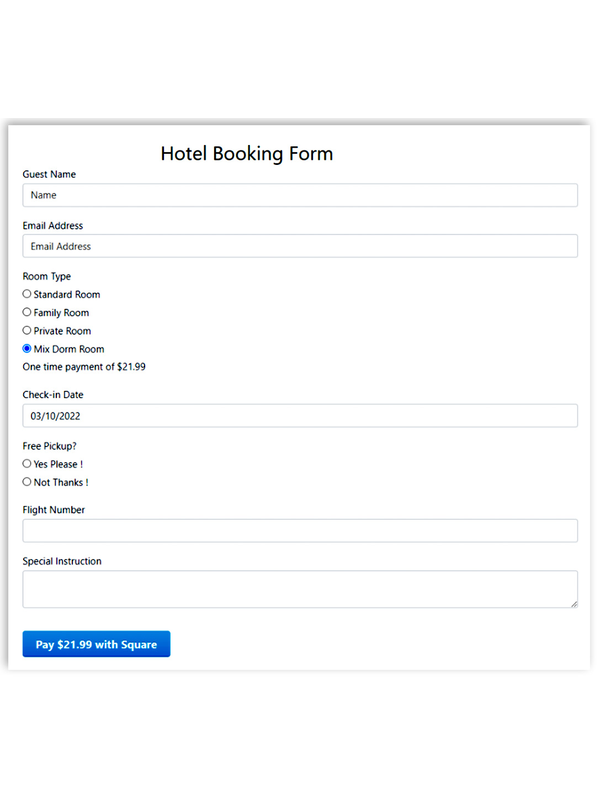 Hotel Booking Form Hotel Booking Form