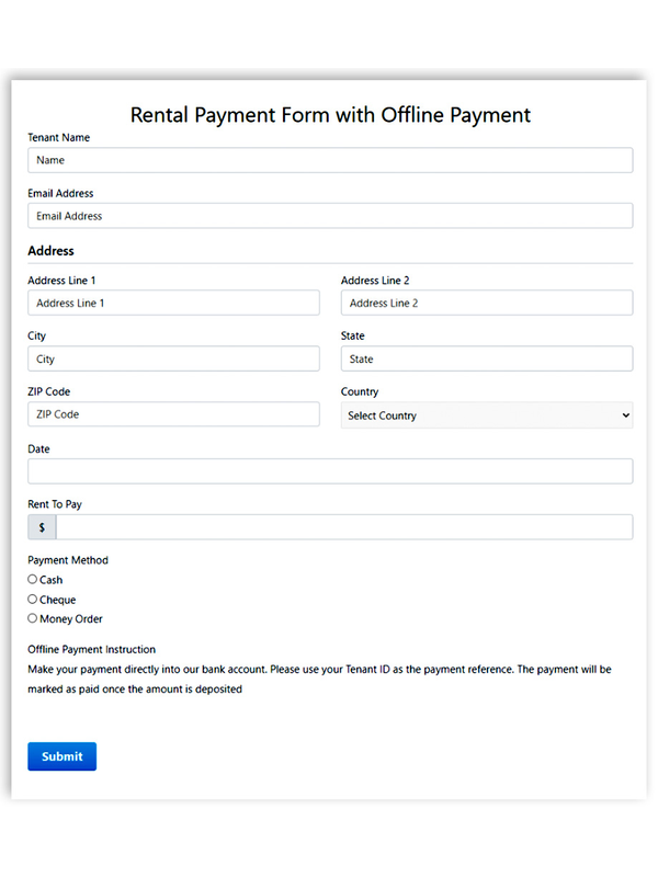 Rental Payment Form Rental Payment Form